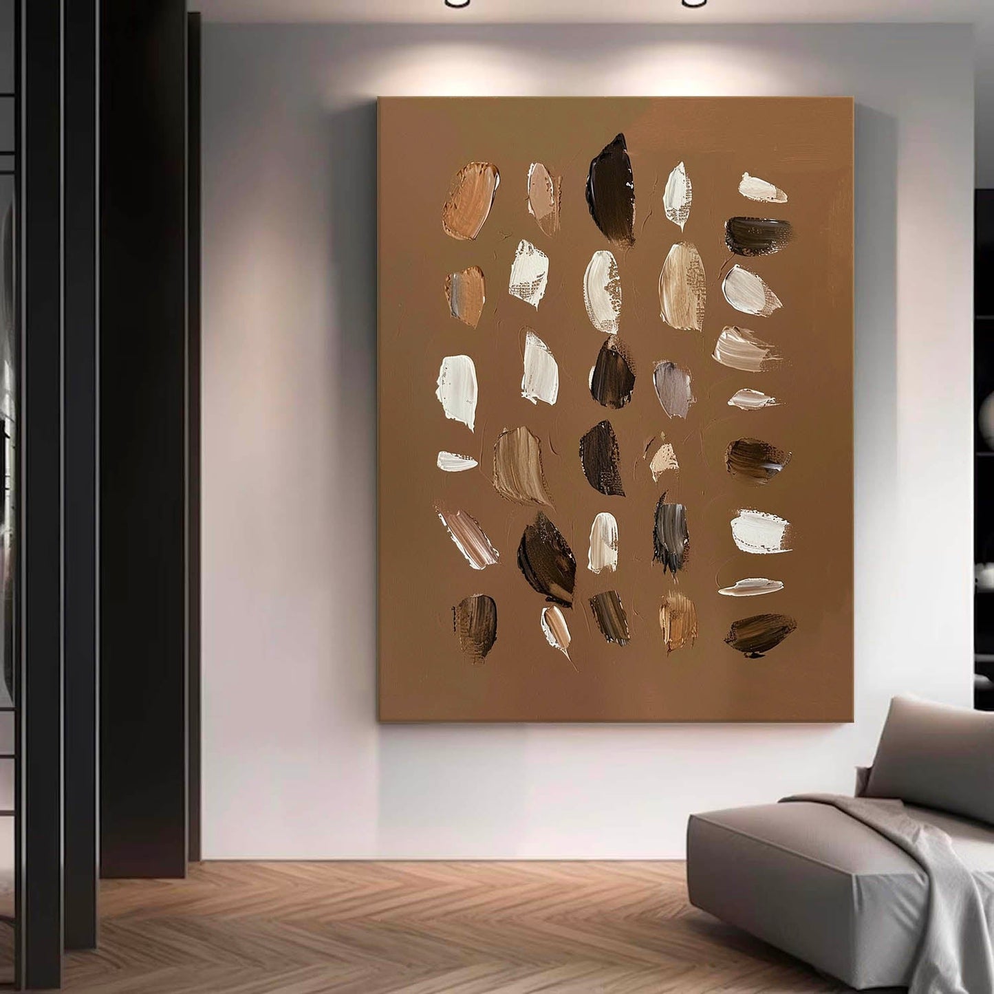Contemporary Vintage Abstract Oil Painting in Warm Earth Tones