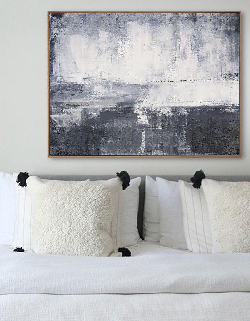 Contemporary Grey and White Abstract Oil Painting for Modern Art Lovers