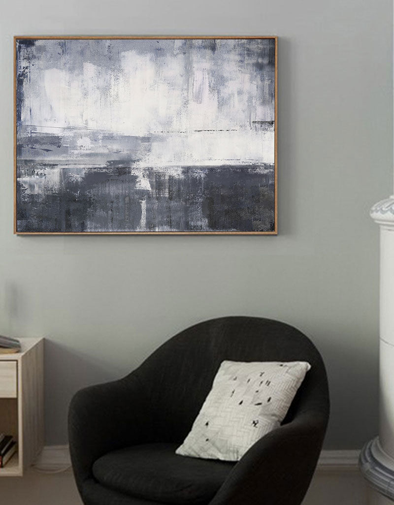 Contemporary Grey and White Abstract Oil Painting for Modern Art Lovers