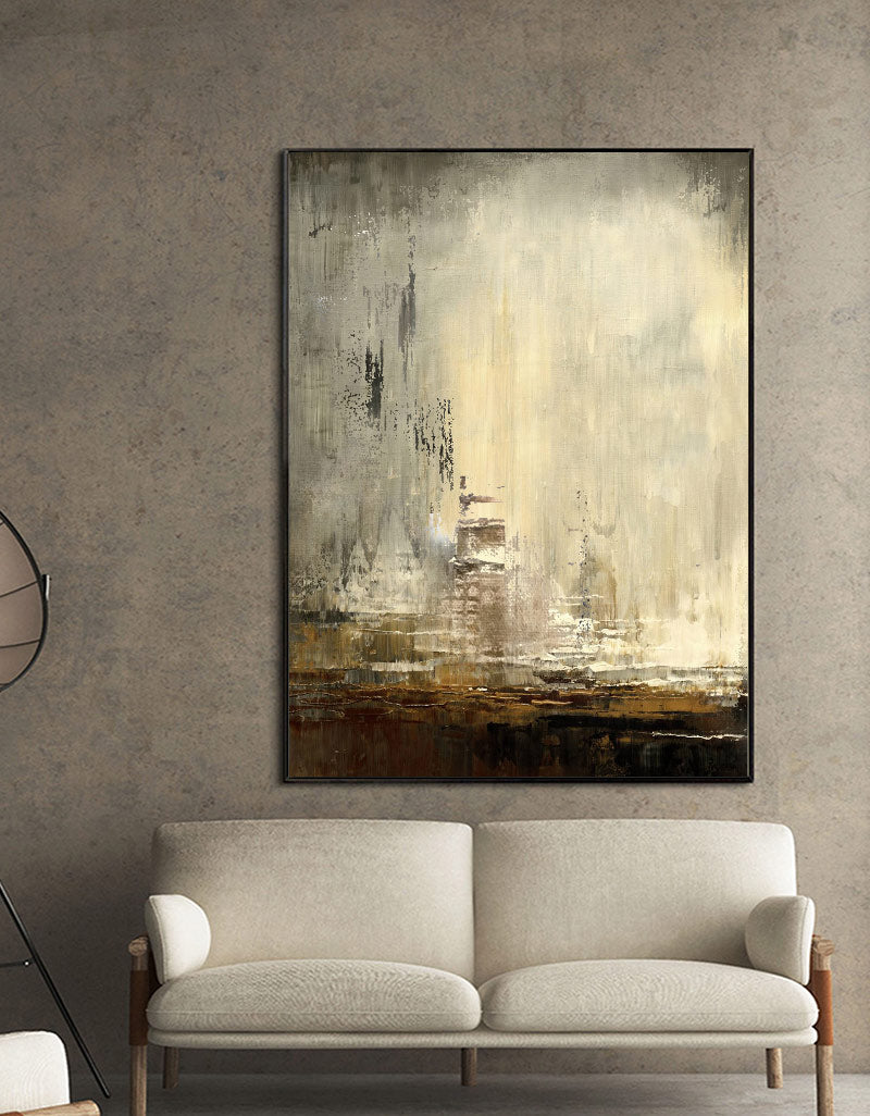 Contemporary Urban Landscape Abstract Oil Painting for Modern Home Decor