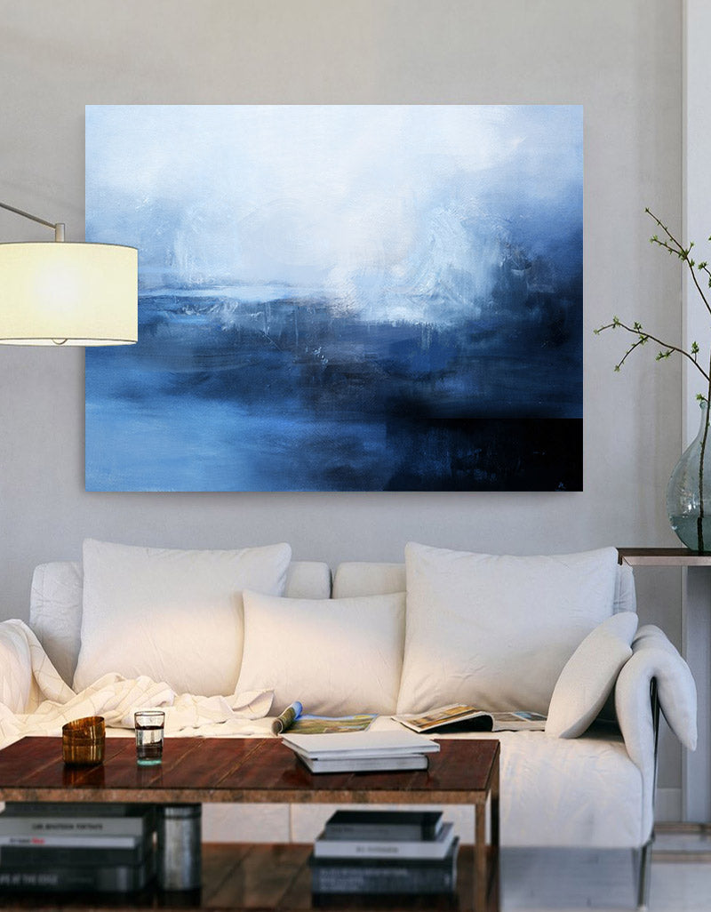 Serene Blue Ocean Abstract Landscape Oil Painting for Elegant Home Decor