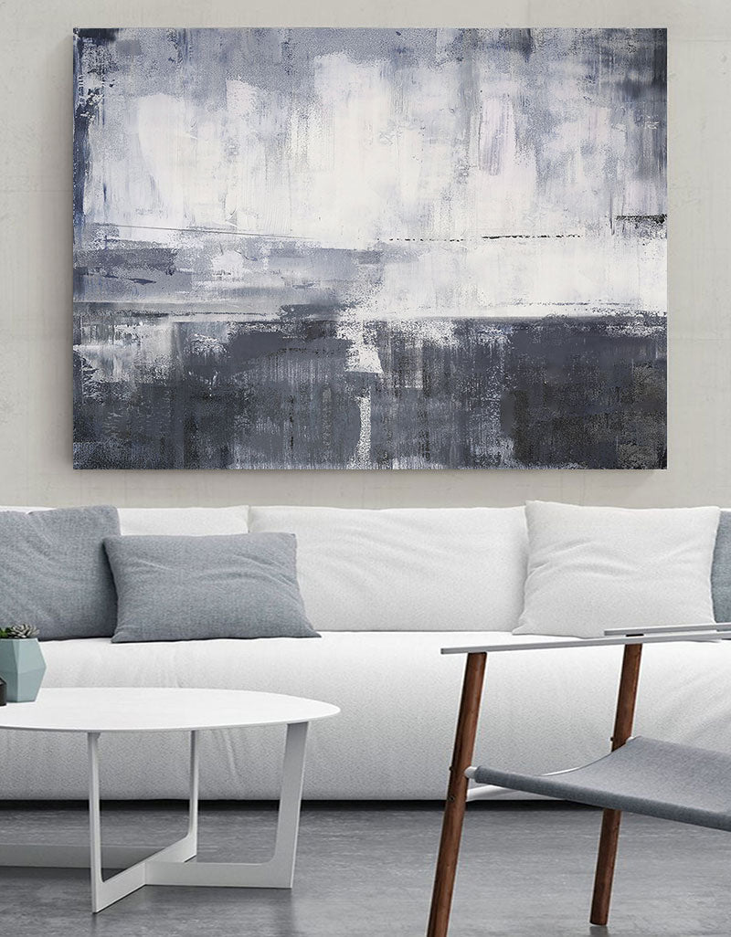 Contemporary Grey and White Abstract Oil Painting for Modern Art Lovers