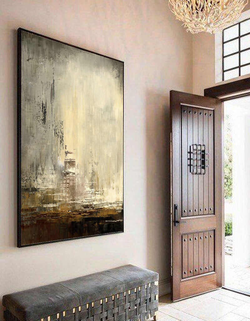 Contemporary Urban Landscape Abstract Oil Painting for Modern Home Decor