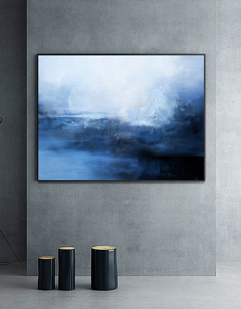 Serene Blue Ocean Abstract Landscape Oil Painting for Elegant Home Decor
