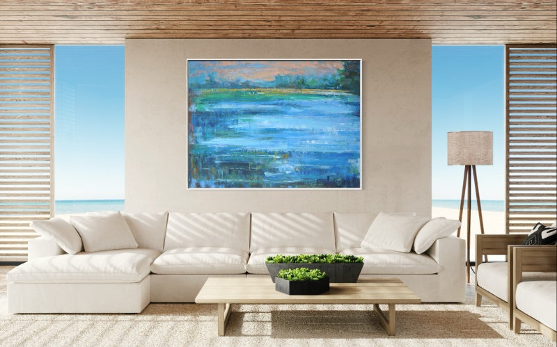 Serene Blue Horizon Abstract Oil Painting for Modern Home Decor