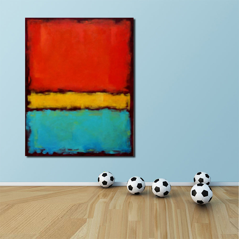 Colorful Abstract Oil Painting with Bold Red, Yellow, and Blue Stripes for Home Decor