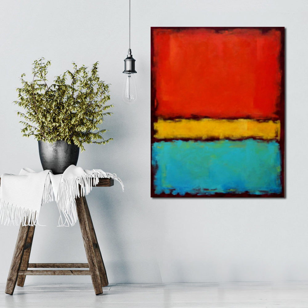 Colorful Abstract Oil Painting with Bold Red, Yellow, and Blue Stripes for Home Decor
