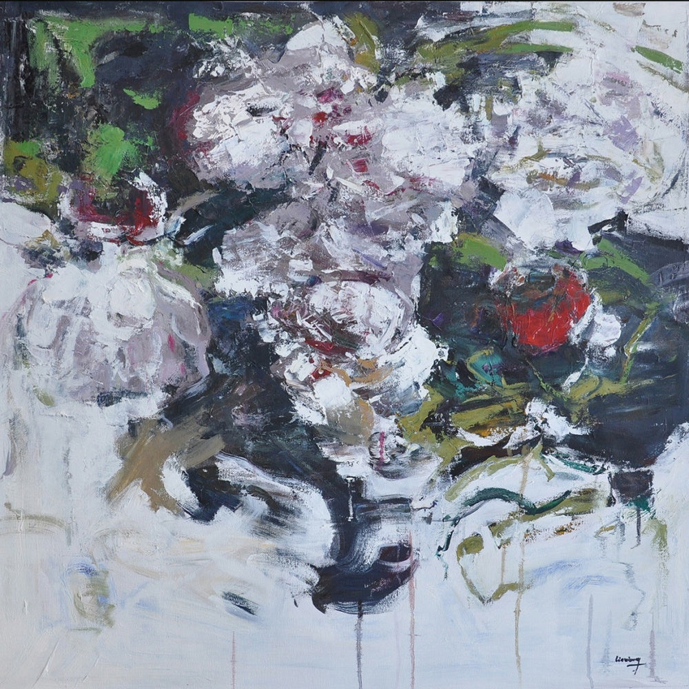 Abstract Floral Serenity: Vibrant Oil Painting for Elegant Home Décor