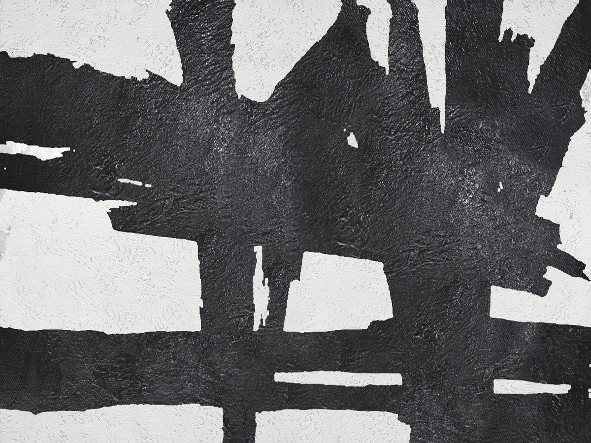Dynamic Black and White Abstract Oil Painting for Modern Home Decor