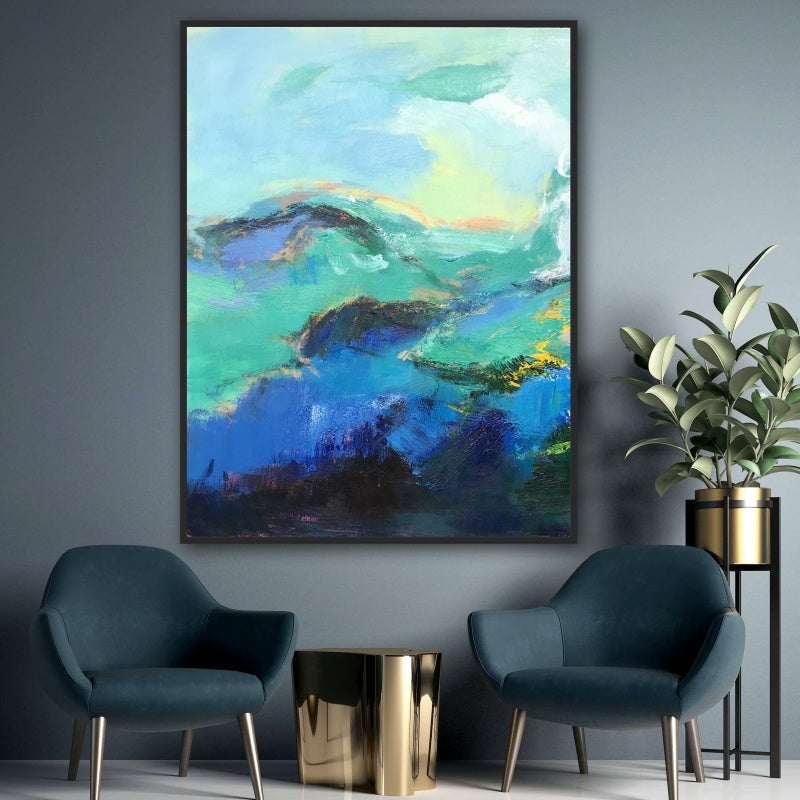 Serene Coastal Breeze - Abstract Oil Painting for Modern Home Décor