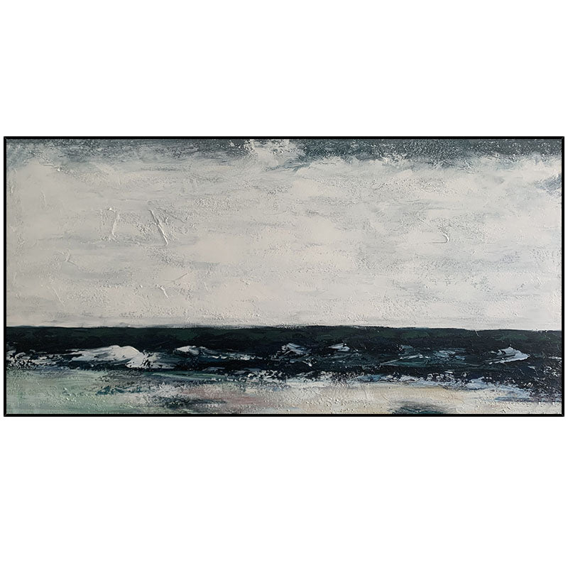 Serene Coastal Landscape: Tranquil Waves and Overcast Skies Oil Painting