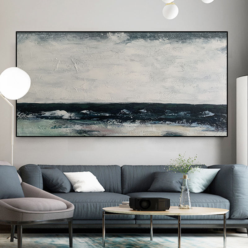 Serene Coastal Landscape: Tranquil Waves and Overcast Skies Oil Painting