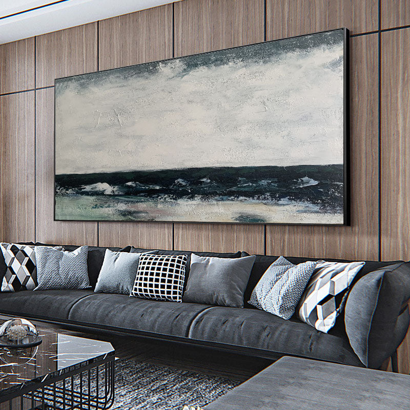 Serene Coastal Landscape: Tranquil Waves and Overcast Skies Oil Painting
