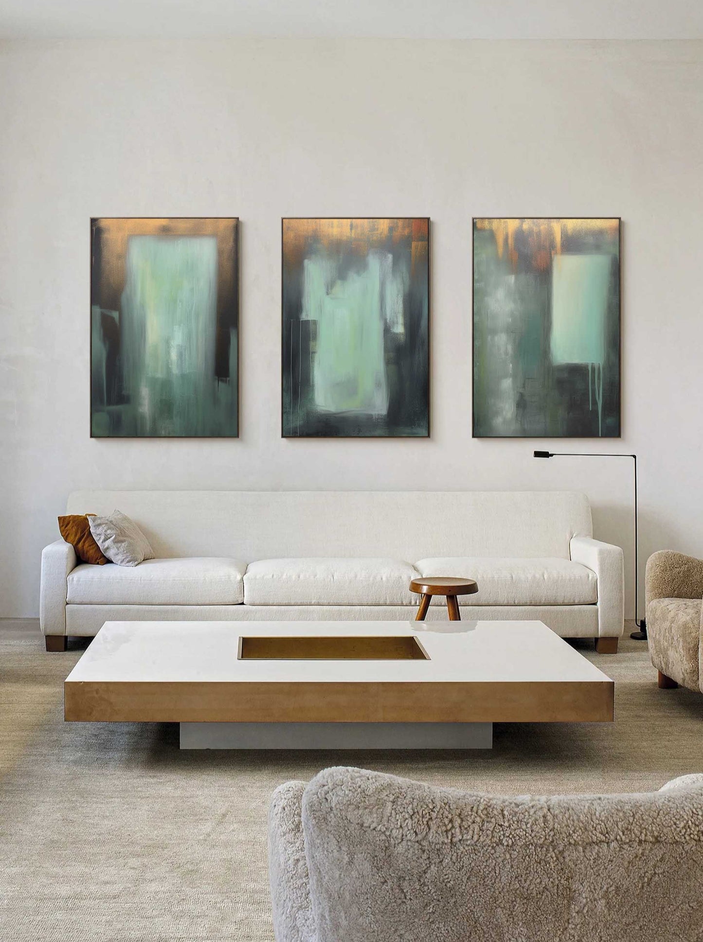 Elegant Abstract Oil Painting Triptych for Modern Home Decor