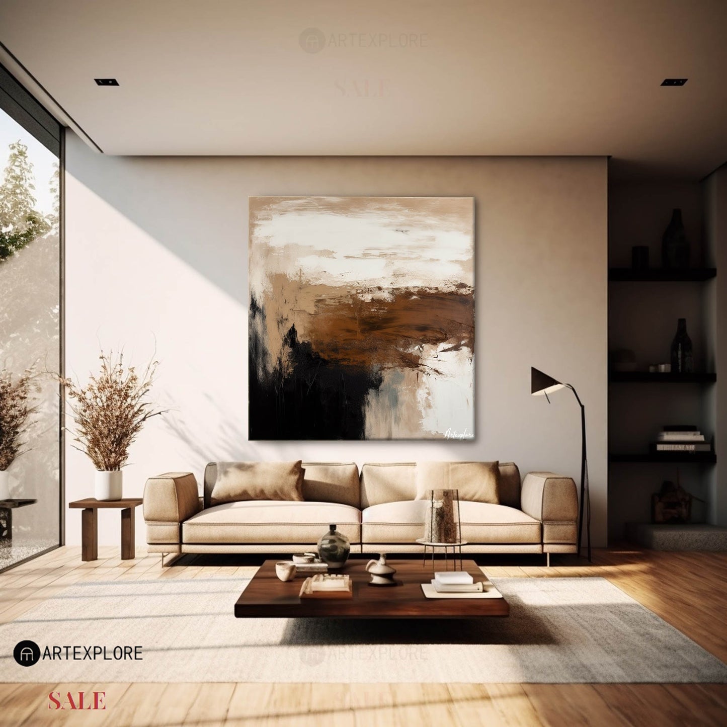 Contemporary Abstract Landscape Oil Painting in Earthy Tones for Modern Decor