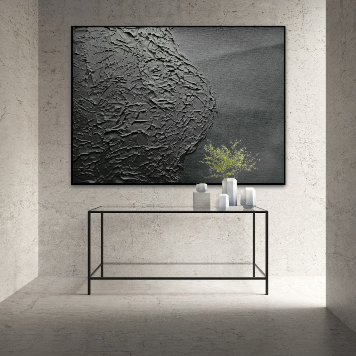 Elegant Monochrome Oil Painting of Textured Terrain for Modern Home Decor