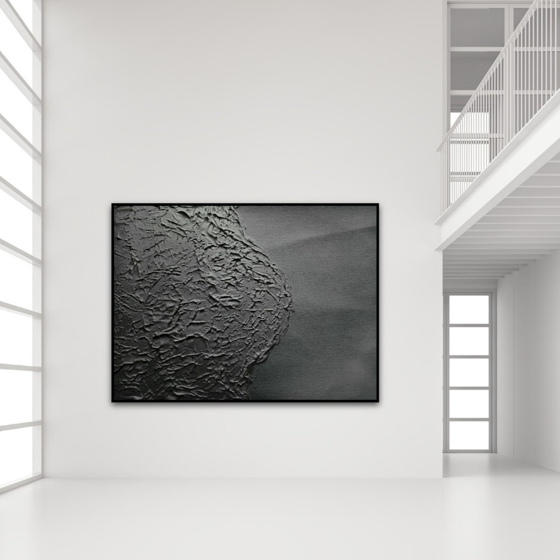 Elegant Monochrome Oil Painting of Textured Terrain for Modern Home Decor