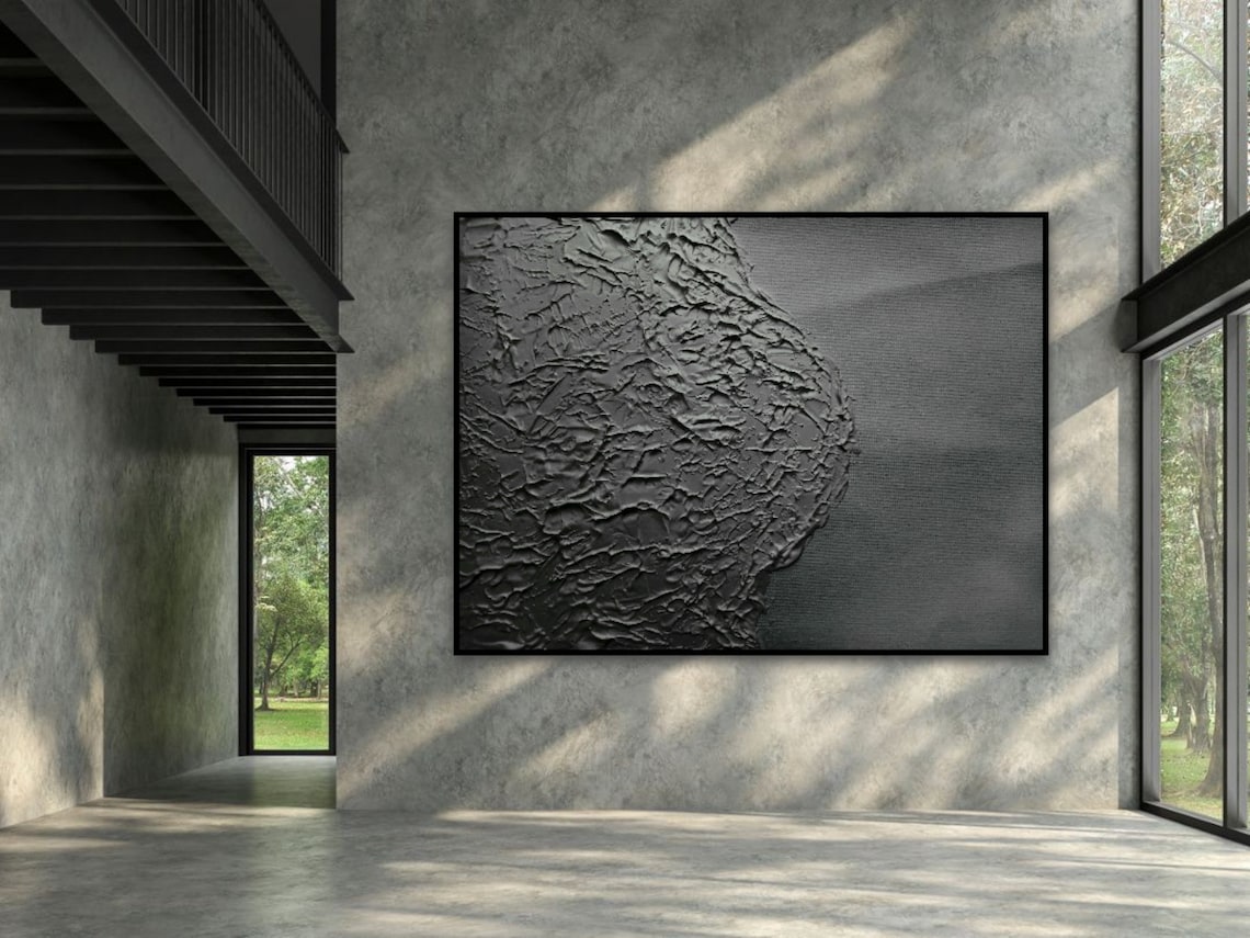 Elegant Monochrome Oil Painting of Textured Terrain for Modern Home Decor