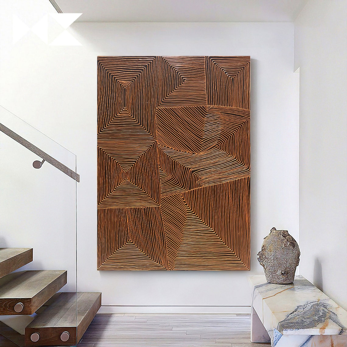 Contemporary Geometric Oil Painting for Modern Home Decor