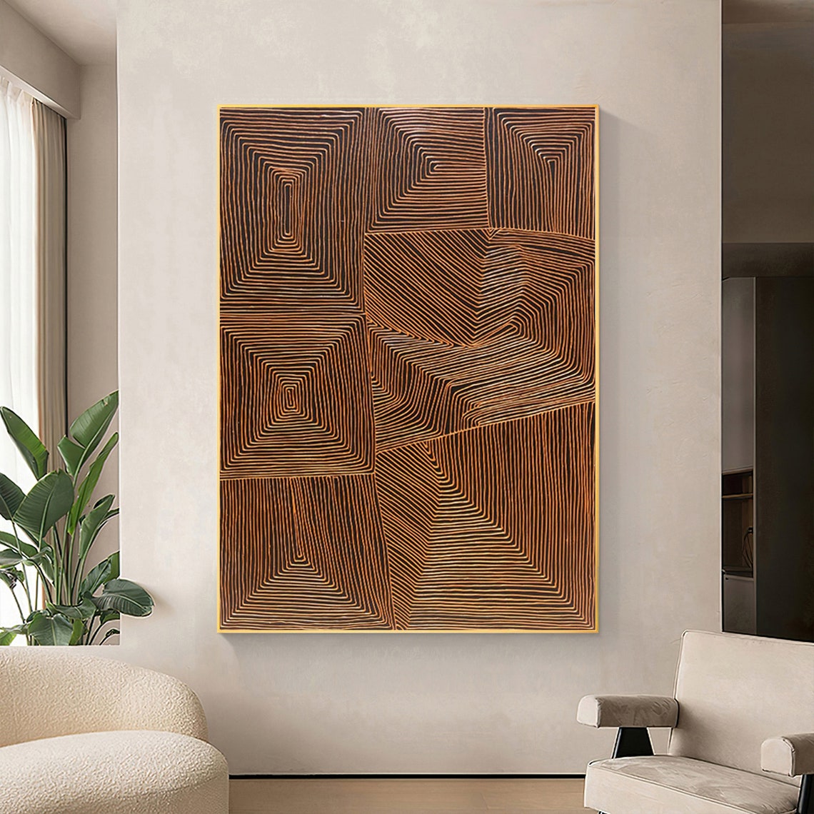 Contemporary Geometric Oil Painting for Modern Home Decor