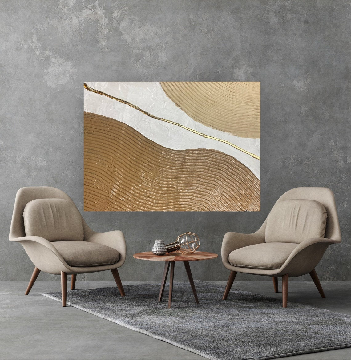 Elegant Gold Waves Abstract Oil Painting for Modern Home Decor