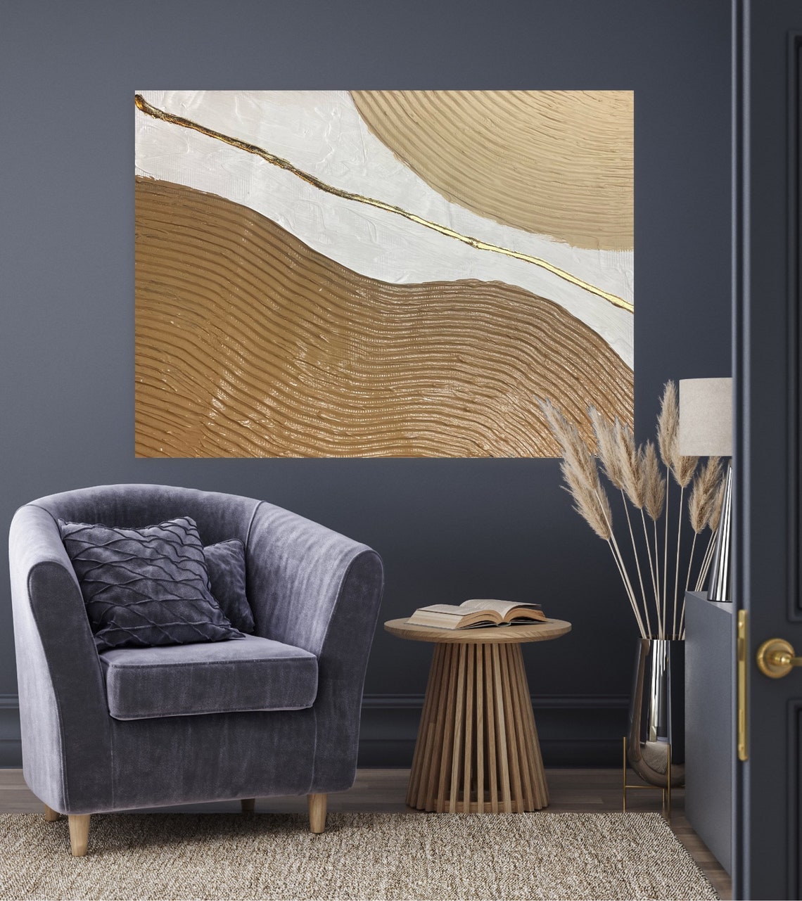 Elegant Gold Waves Abstract Oil Painting for Modern Home Decor