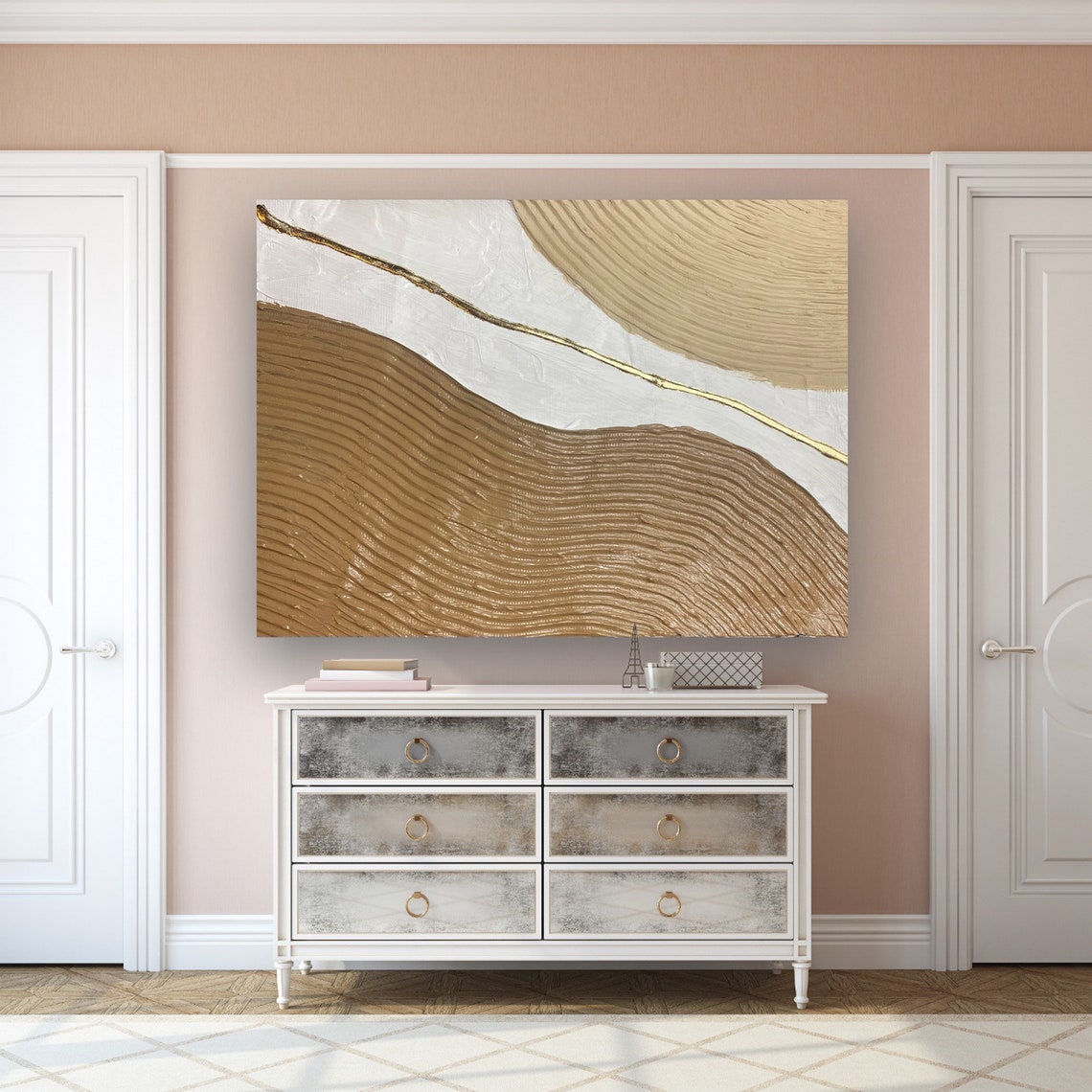 Elegant Gold Waves Abstract Oil Painting for Modern Home Decor