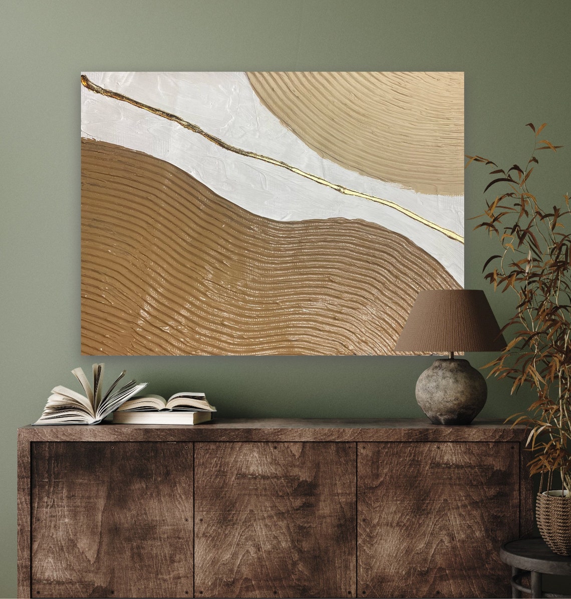 Elegant Gold Waves Abstract Oil Painting for Modern Home Decor