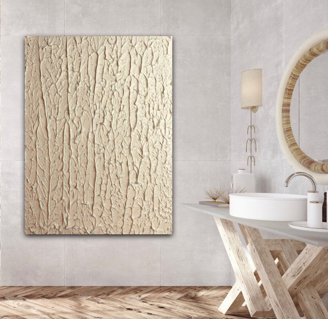 Textured Beige Oil Painting for Modern Home Decor and Elegant Wall Art