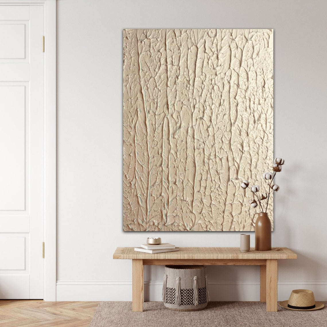 Textured Beige Oil Painting for Modern Home Decor and Elegant Wall Art