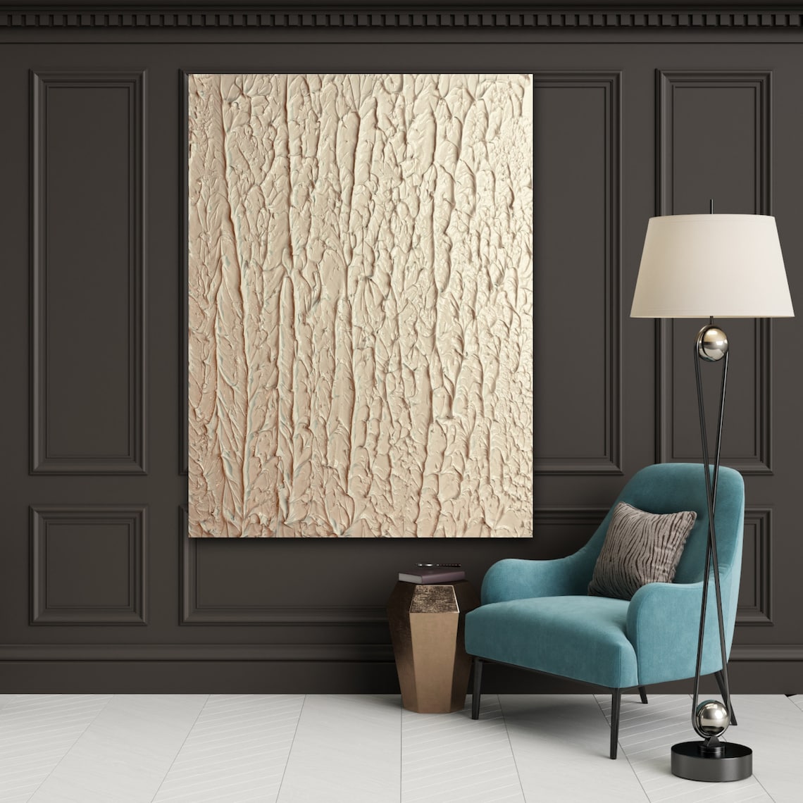 Textured Beige Oil Painting for Modern Home Decor and Elegant Wall Art