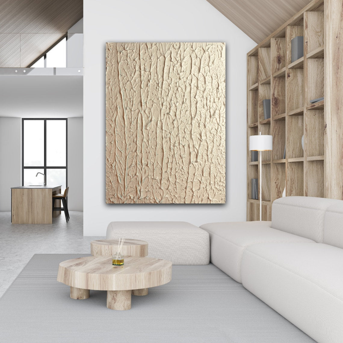 Textured Beige Oil Painting for Modern Home Decor and Elegant Wall Art