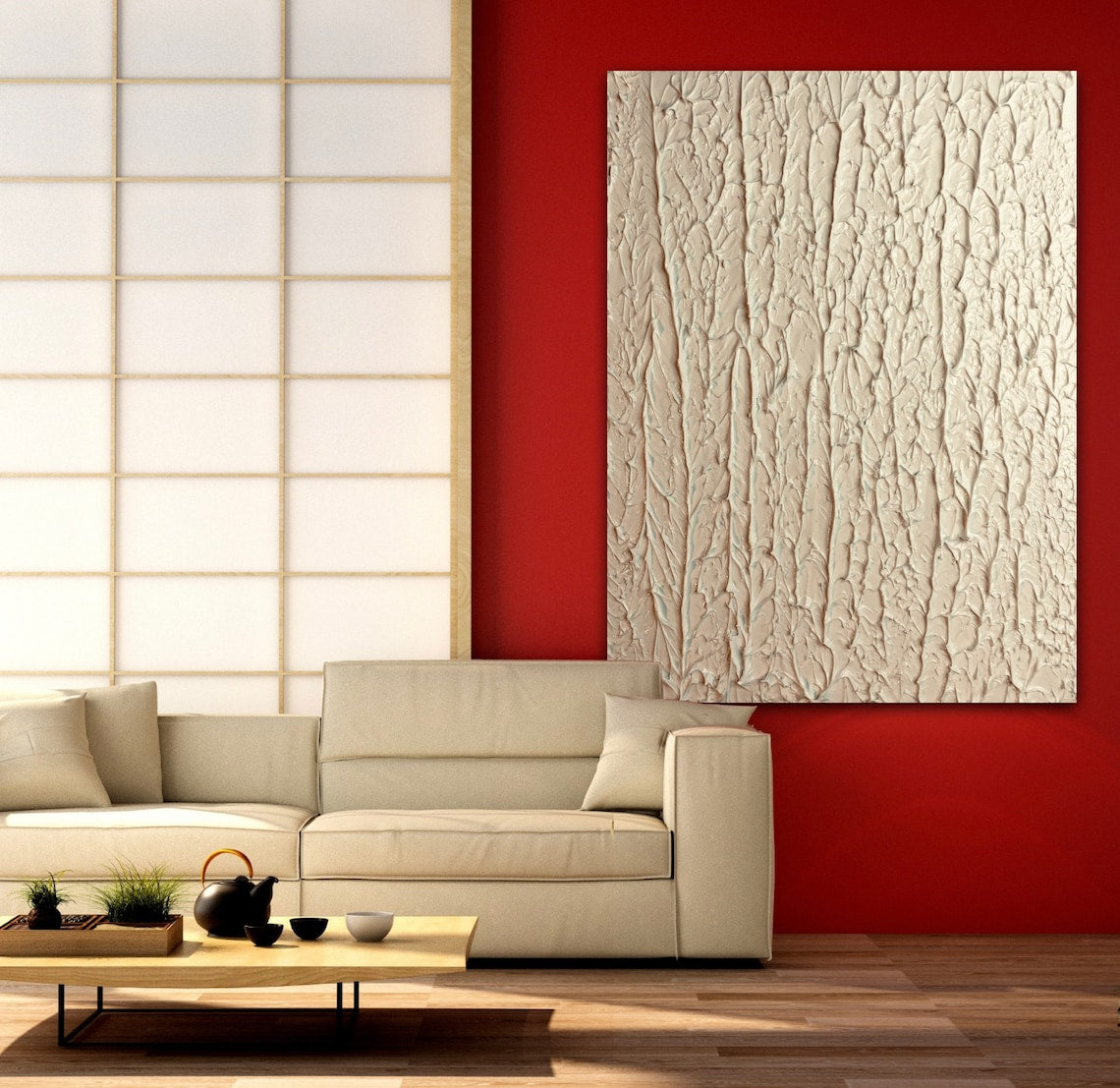 Textured Beige Oil Painting for Modern Home Decor and Elegant Wall Art