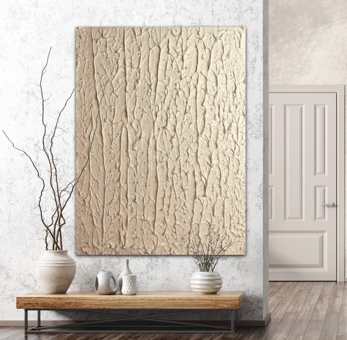 Textured Beige Oil Painting for Modern Home Decor and Elegant Wall Art
