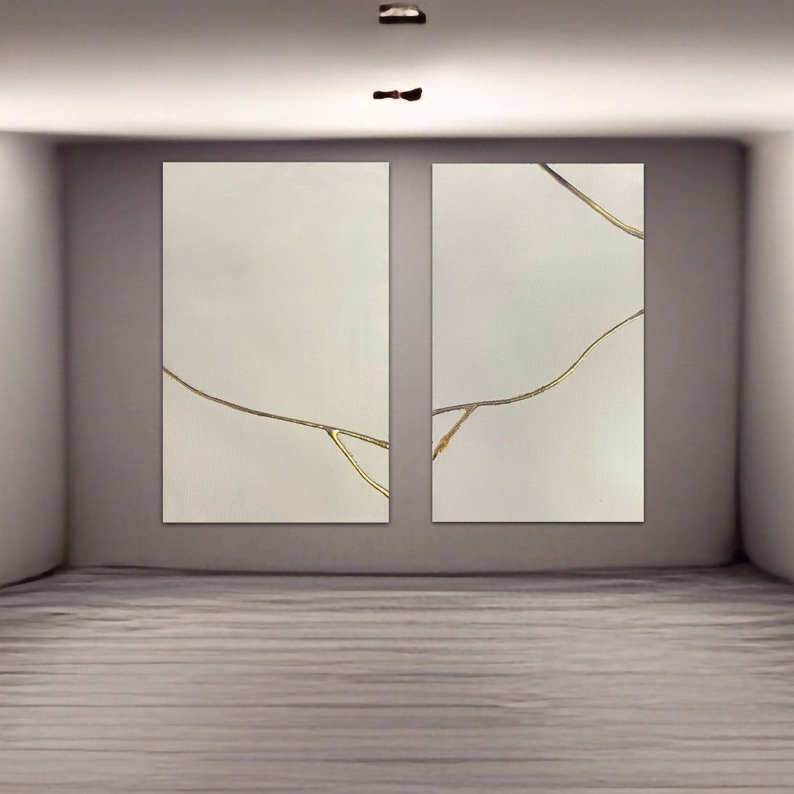 Elegant Gold Veins Abstract Diptych Oil Painting for Modern Home Decor