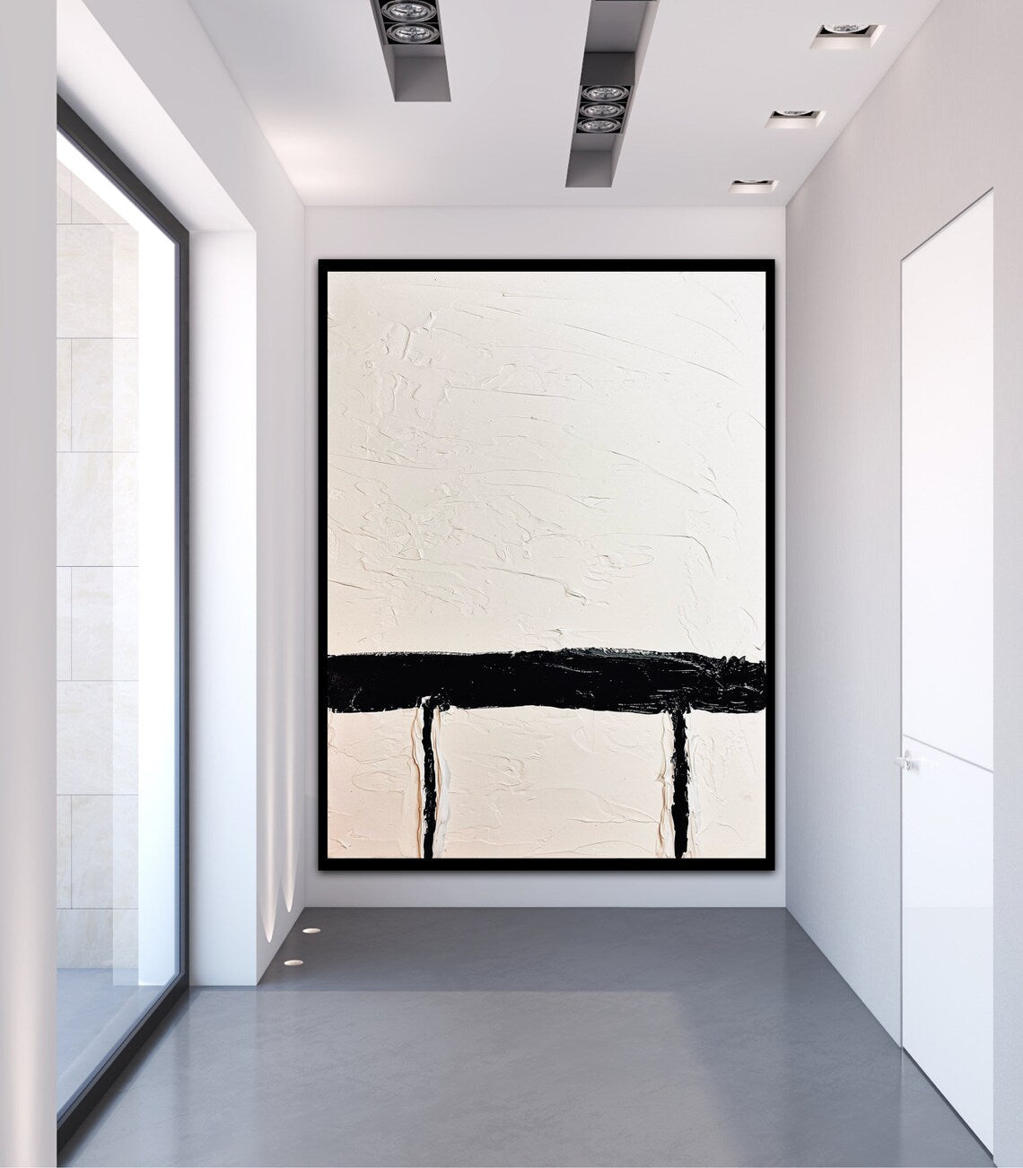 Minimalist Black and White Abstract Oil Painting for Contemporary Home Decor