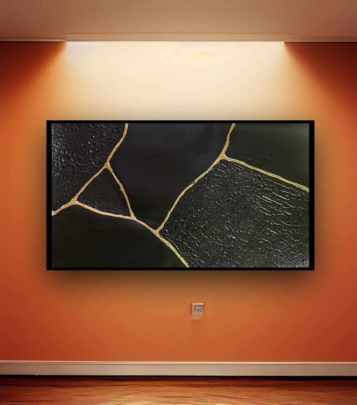Elegant Black and Gold Abstract Oil Painting for Modern Home Decor