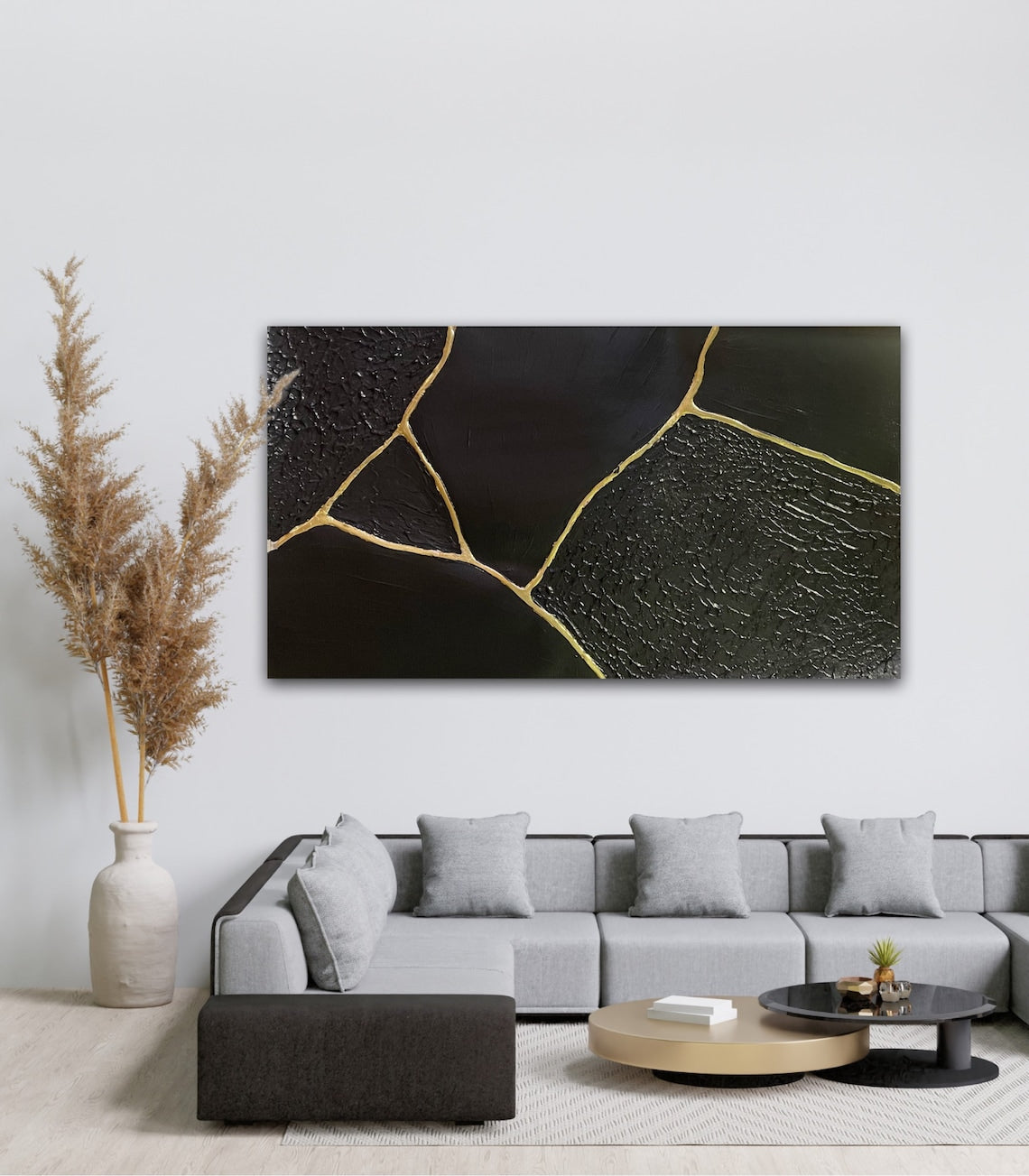 Elegant Black and Gold Abstract Oil Painting for Modern Home Decor