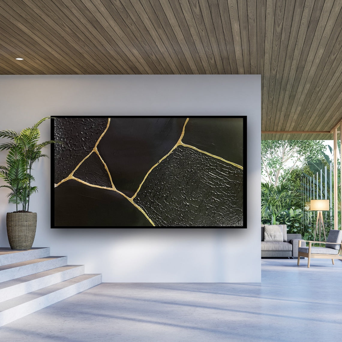 Elegant Black and Gold Abstract Oil Painting for Modern Home Decor