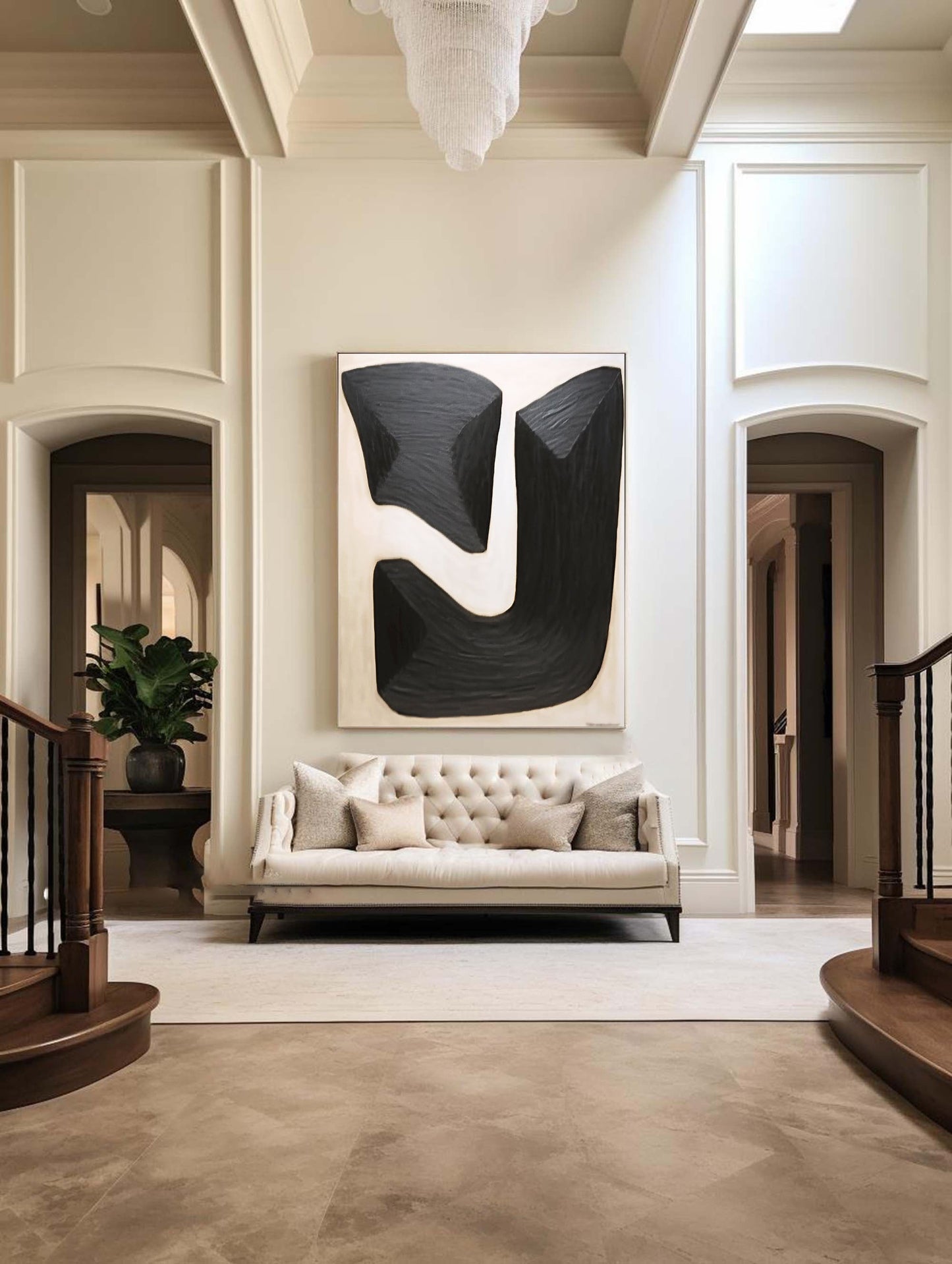 Contemporary Black and White Abstract Oil Painting for Modern Home Decor