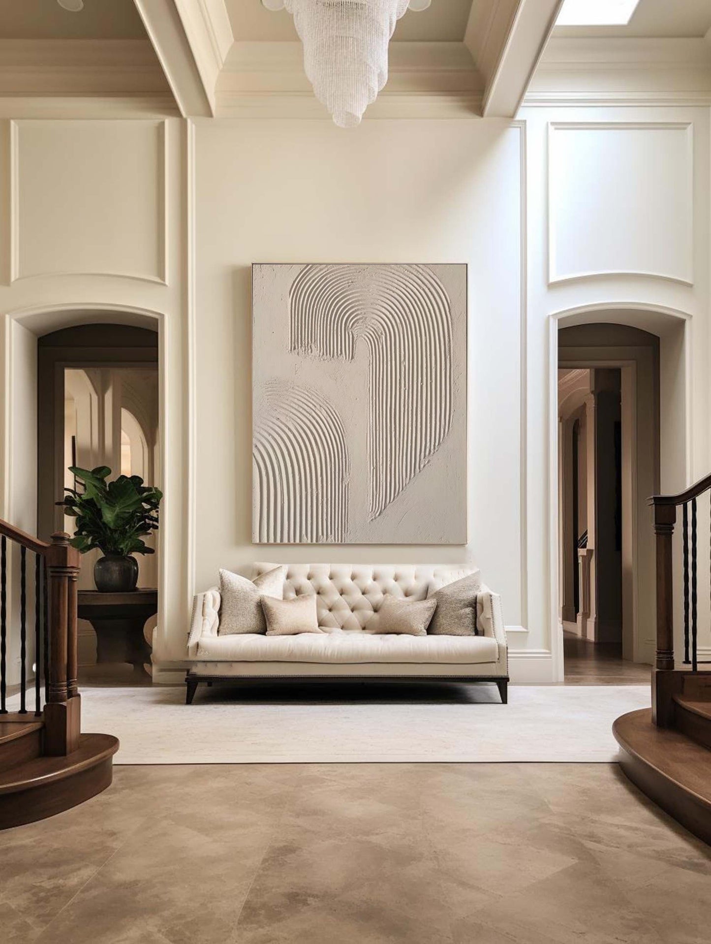 Beige and Brown Modern Abstract Oil Painting for Elegant Home Decor