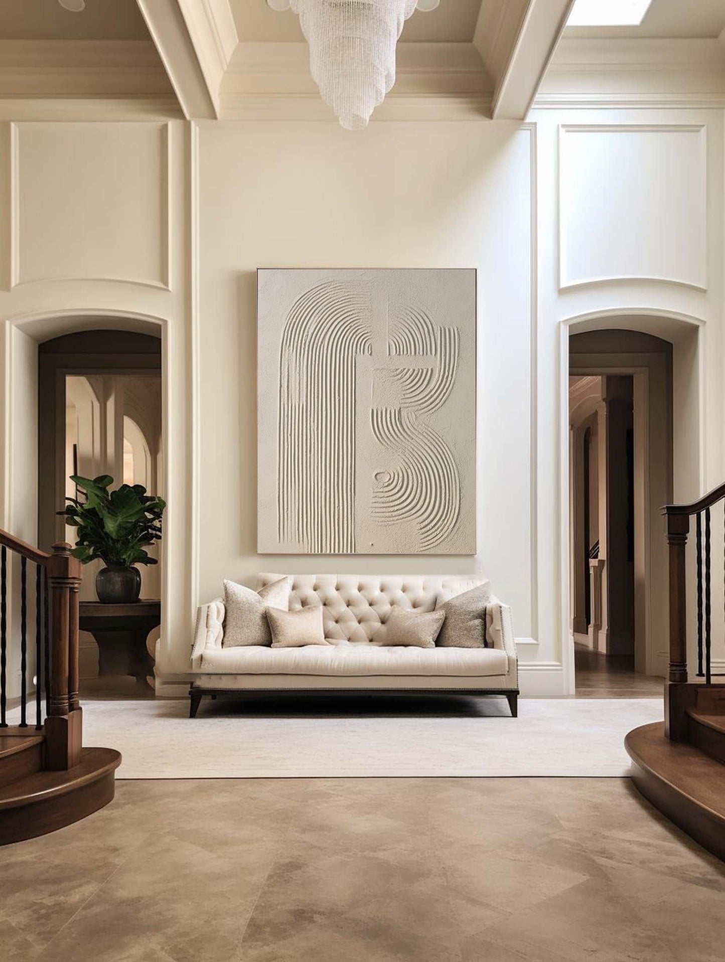 Elegant Beige Abstract Oil Painting for Modern Minimalist Home Decor