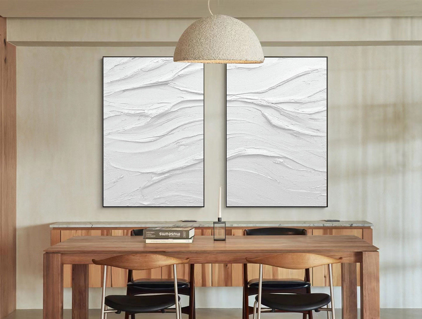 Minimalist White Abstract Oil Paintings for Home Decor - Set of Two