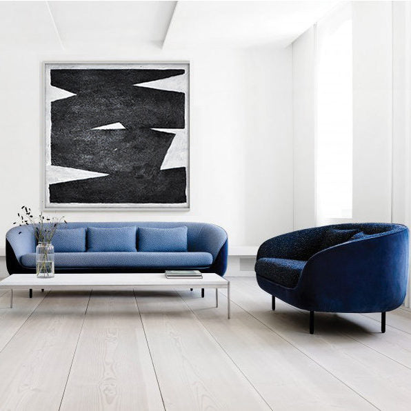 Bold Contrast: Modern Abstract Black and White Oil Painting for Home Decor