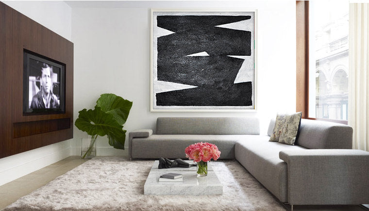 Bold Contrast: Modern Abstract Black and White Oil Painting for Home Decor