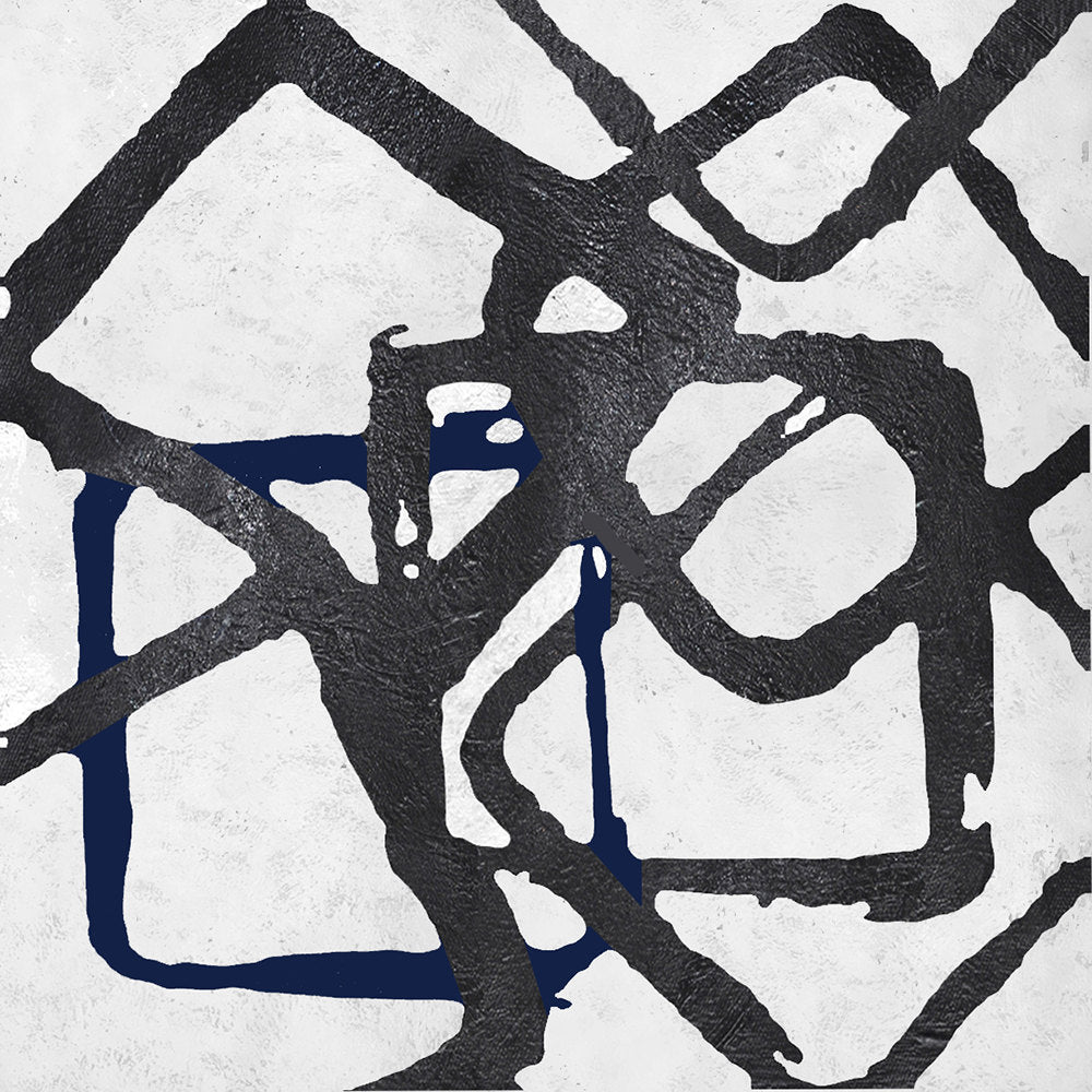 Dynamic Abstract Lines in Black and Navy Oil Painting for Modern Home Decor