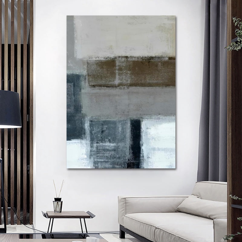Contemporary Abstract Oil Painting in Subtle Blues and Grays for Modern Decor