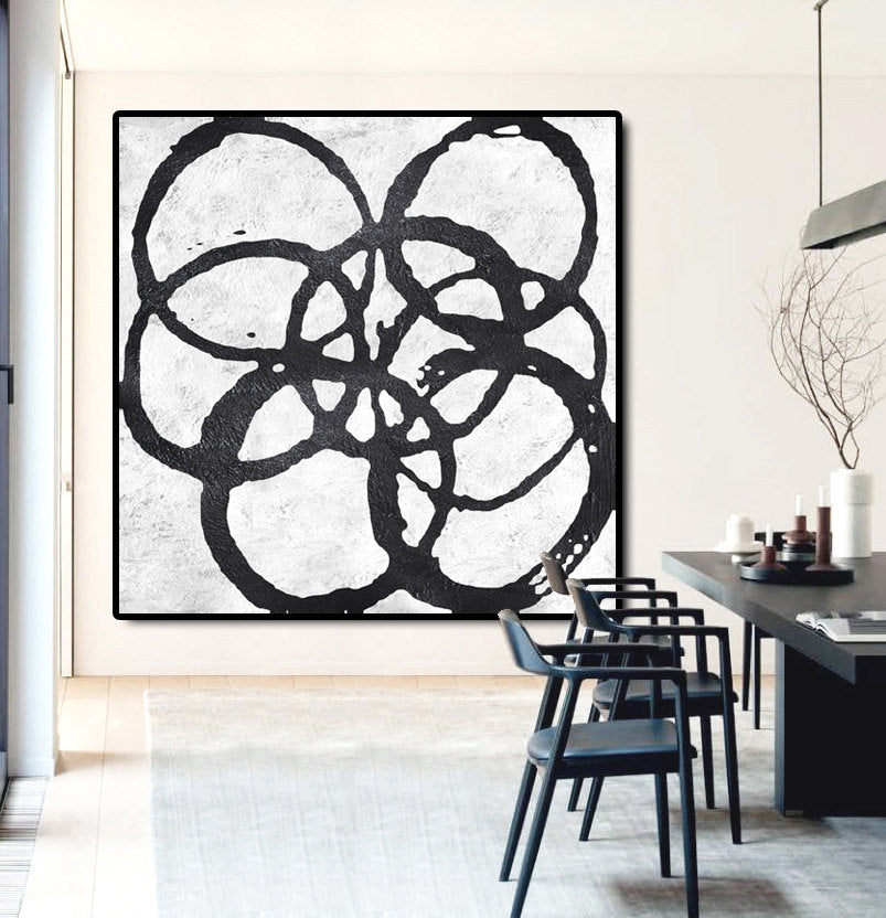 Contemporary Abstract Black and White Floral Oil Painting for Modern Home Decor