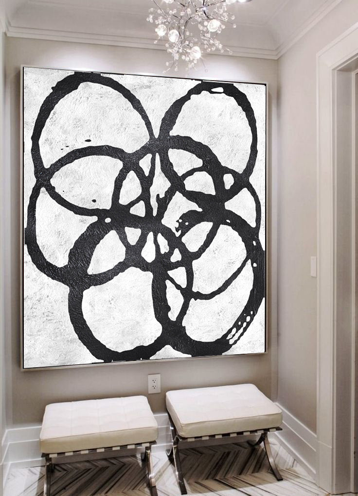 Contemporary Abstract Black and White Floral Oil Painting for Modern Home Decor