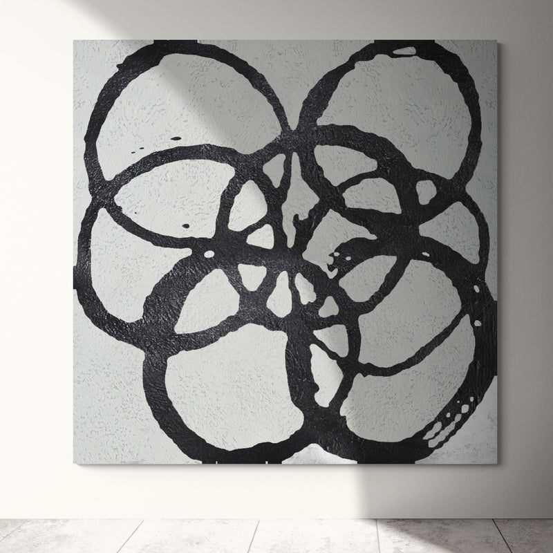 Contemporary Abstract Black and White Floral Oil Painting for Modern Home Decor